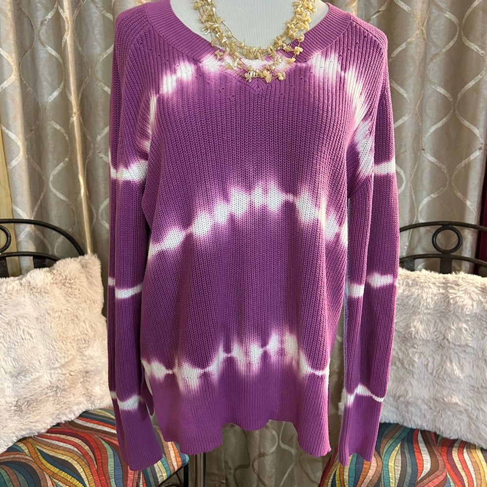 Johnny Was Purple and White Tie-Dye Sweater